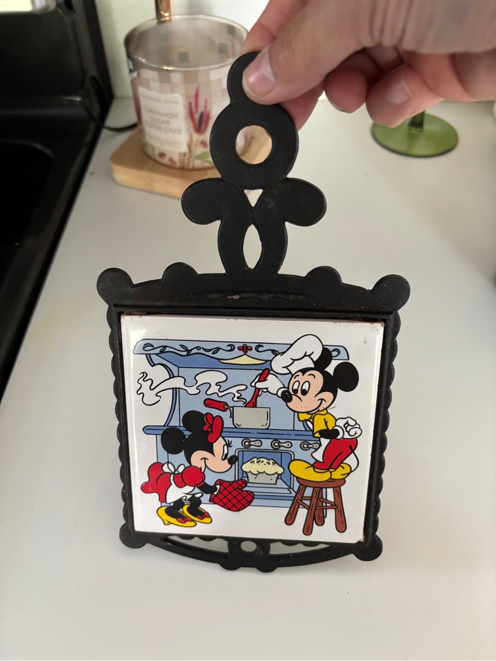 Disney Vintage Mickey & Minnie Cooking Ceramic Tile Trivet - 1970s - Picture 3 of 3